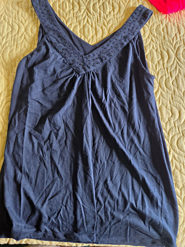 Women's Navy Solid V-Neck Wide Strap Sleeveless Lace Camisole Tank Top M