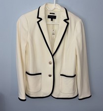 NWT Talbots Blazer Women Size 8 Ivory with Black trim Arberdeen Crested buttons