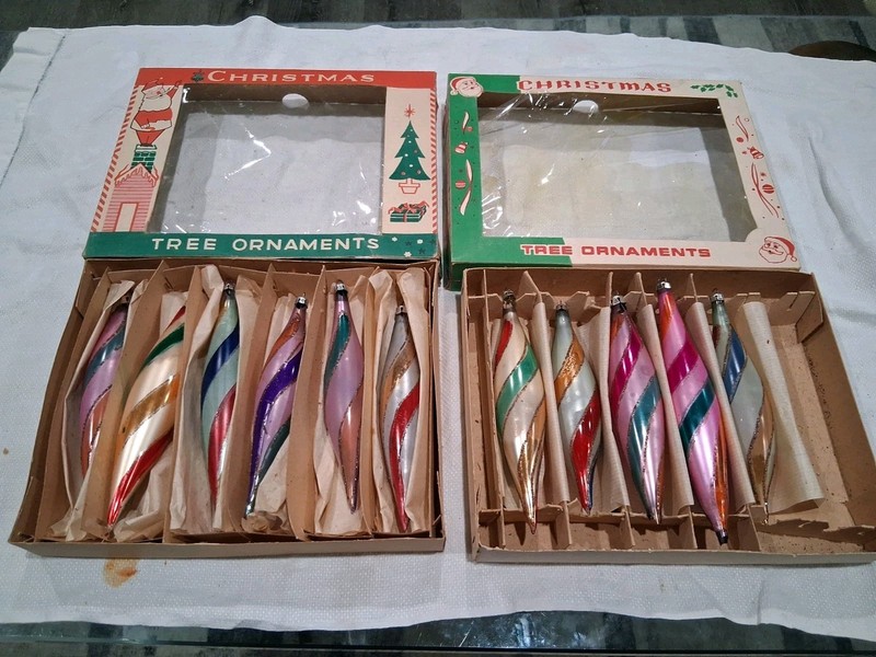 Vintage Poland Candy Striped teardrop Christmas Ornaments READ 