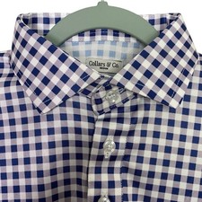 Collars & Co Polo Shirt Mens Medium Purple Gingham Check Dress Collar Office NEW