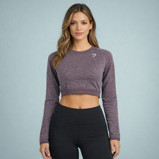 Gymshark Size Large L Purple Print Adapt Seamless Crop Lace Up Long Sleeve Top