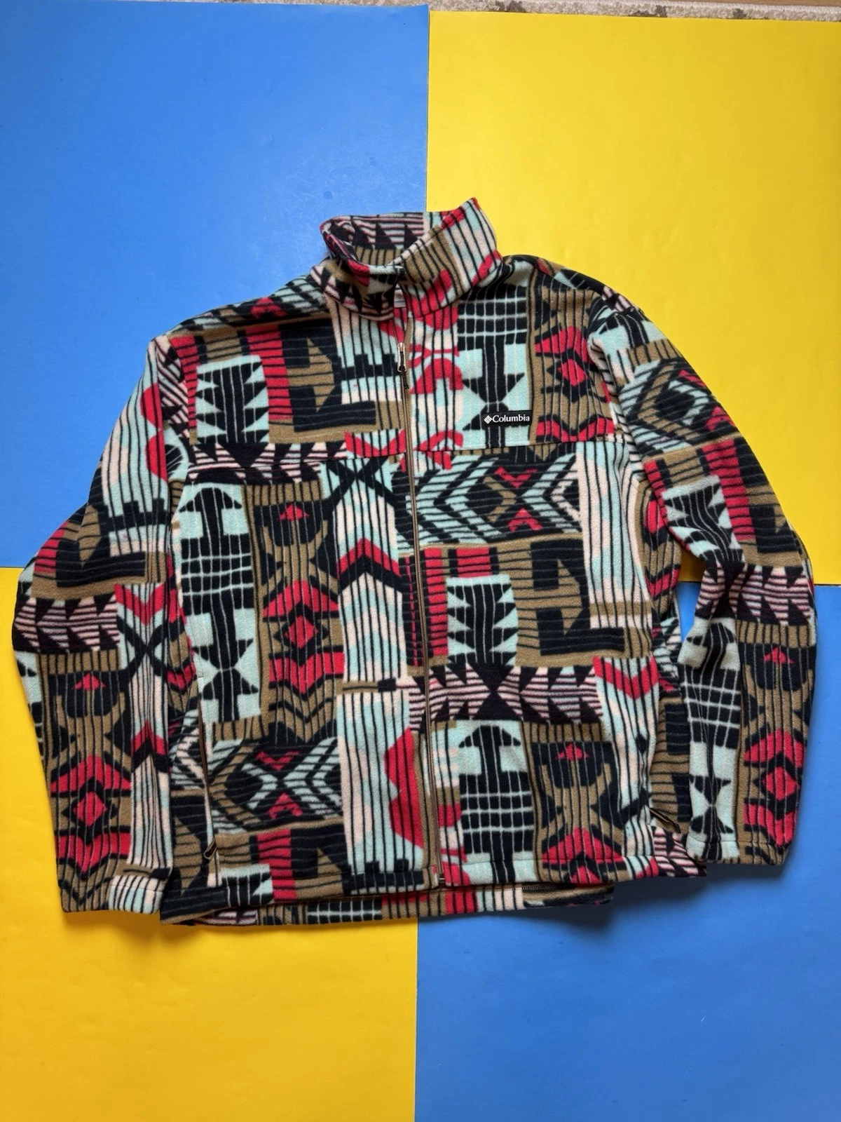 Columbia Fleece Jacket Full Zip Aztec Southwestern Pattern Men’s XXL Sweatshirt