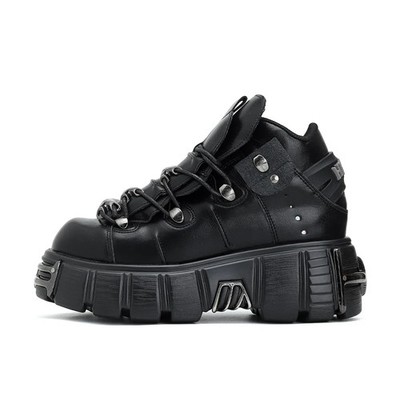 Punk Style Women Shoes Lace-up 6CM Gothic Ankle Rock Boots Metal