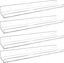 4 Pack 24-Inch Long Clear Acrylic Floating Shelves Wall Ledge Invisible Wall...