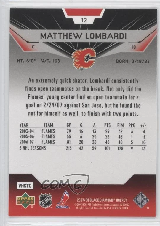 2007-08 Upper Deck Black Diamond Matthew Lombardi #12 - Image 2 of 2