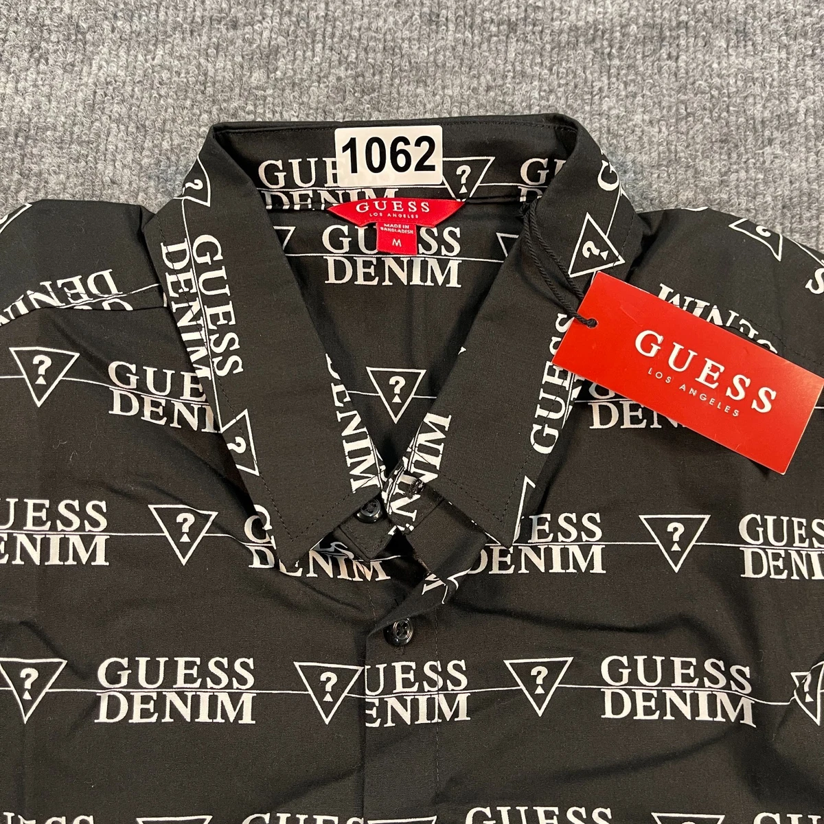 NUEVO CON ETIQUETAS ADIVINAR Los-Angeles AOP Logo Camisa Botón Mediana 20x29 Calce Ajustado Negra