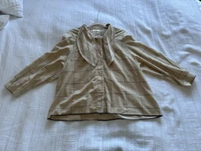 Toast Beige Purple Red Check Long Sleeve Tie Neck Blouse Size 10 GENEROUS