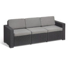 Divano California 3 posti in resina polirattan 199x68x72 cm con cuscini giardino