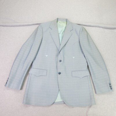 Circle S Western Blazer Mens 40 Long Blue Gray Yoke Striped Made in USA Sport *