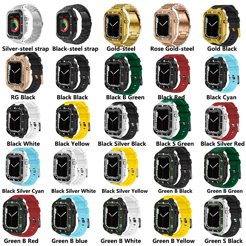 Caja cerámica bisel correa de acero para Apple Watch correa serie 9 8 7 6 5 4 44/45 mm Foto 2 de 4