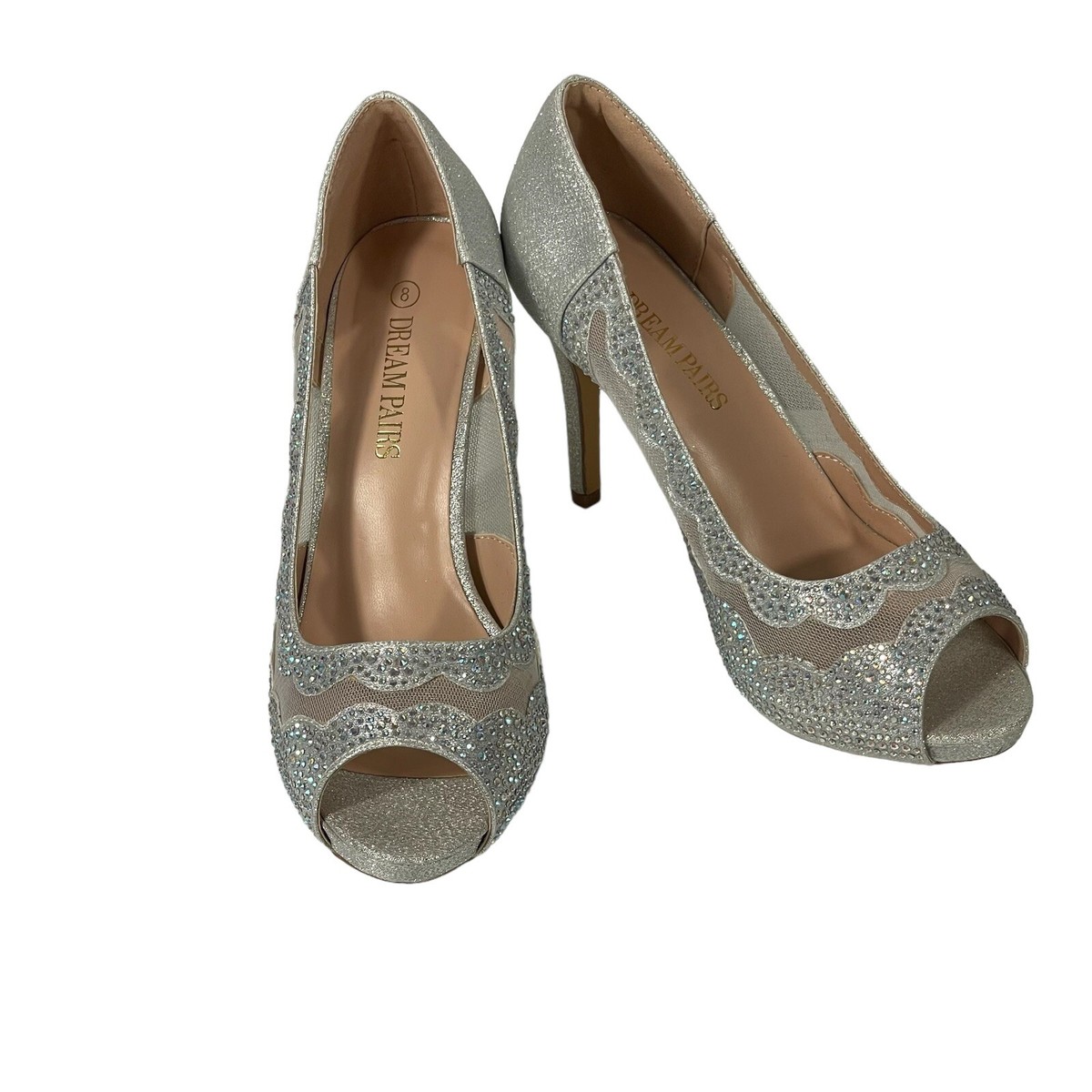 Dream Pairs Silver Glitter Open Toe Stiletto Pump Heels Wedding 