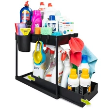 Under Sink Organizer 2 Tier Kitchen Rack Storage Shelf w/ Sliding Cabinet Drawer