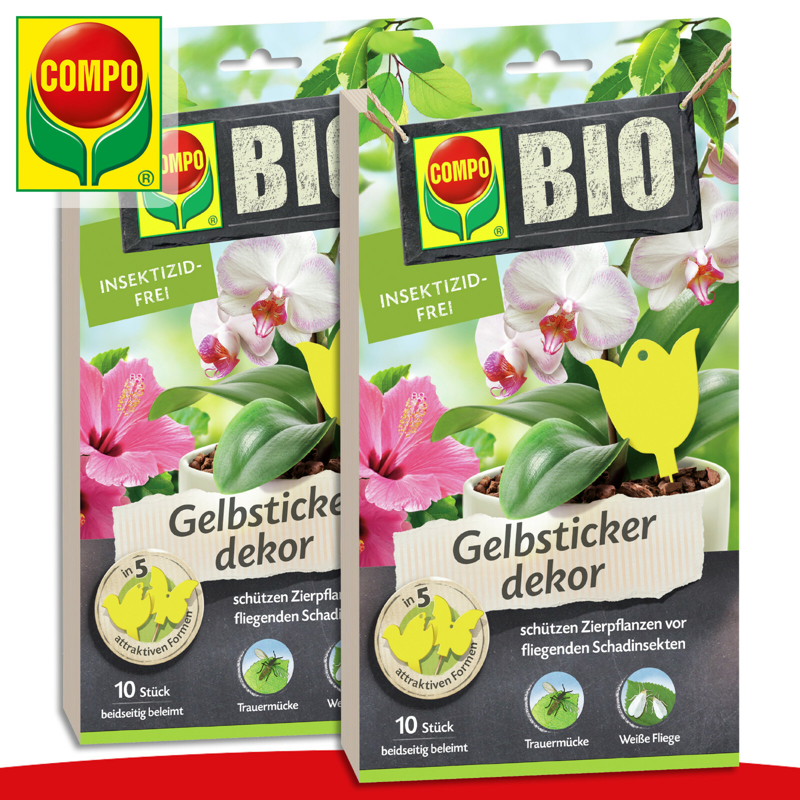 COMPO 2 x 10 Stück BIO Gelbsticker dekor | In 5 attraktiven Formen Falle Zikaden