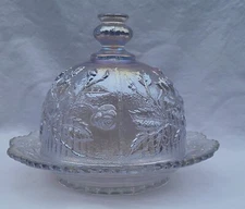 Butter Dish  With Dome Imperial Carnival Glass Iridescent Rose Pattern Vintage