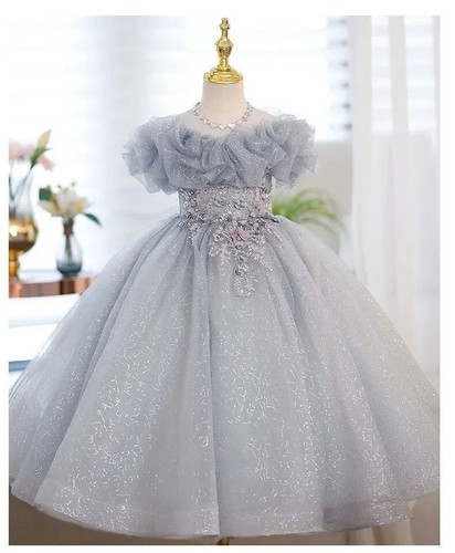 Girls Kids Pageant Sequins Robe Communion Dress Banquet Gown Performance Vestido - Picture 9 of 19