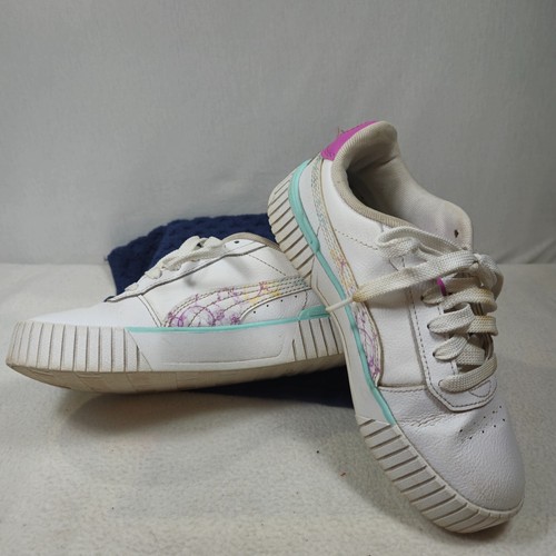 Puma Girls Size 4 White with Pink and Teal Colored Accents