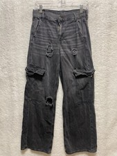 American Eagle Women Jeans Size 4 Super High Rise Baggy Wide Leg Cargo 30" 90s