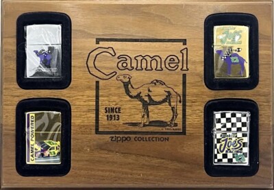 Zippo CAMEL Lighter 4-Piece Set Wooden Display Board JP | eBay