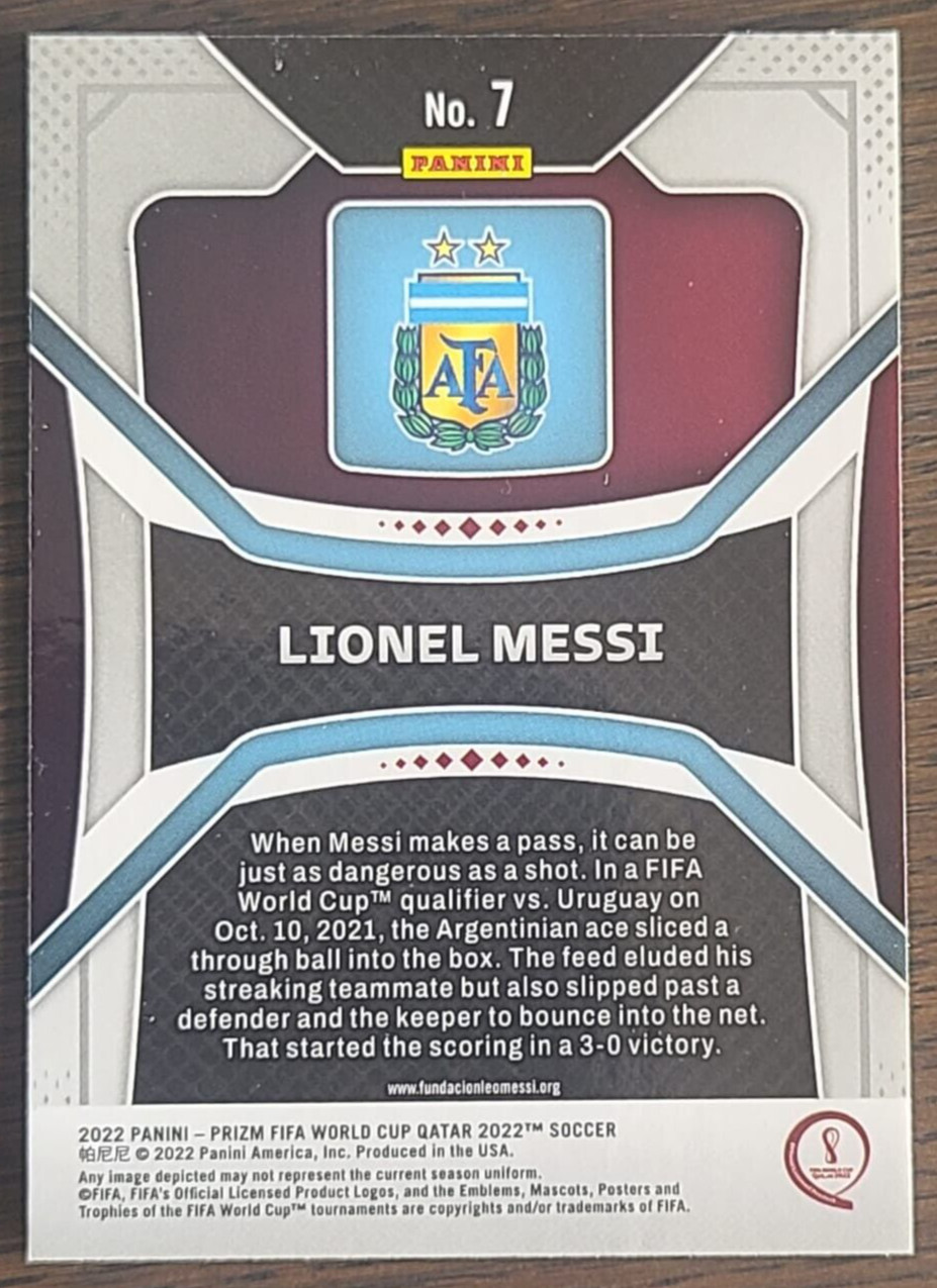 2022 FIFA World Cup Qatar Panini Prizm Lionel Messi Argentina Base #7 view 2