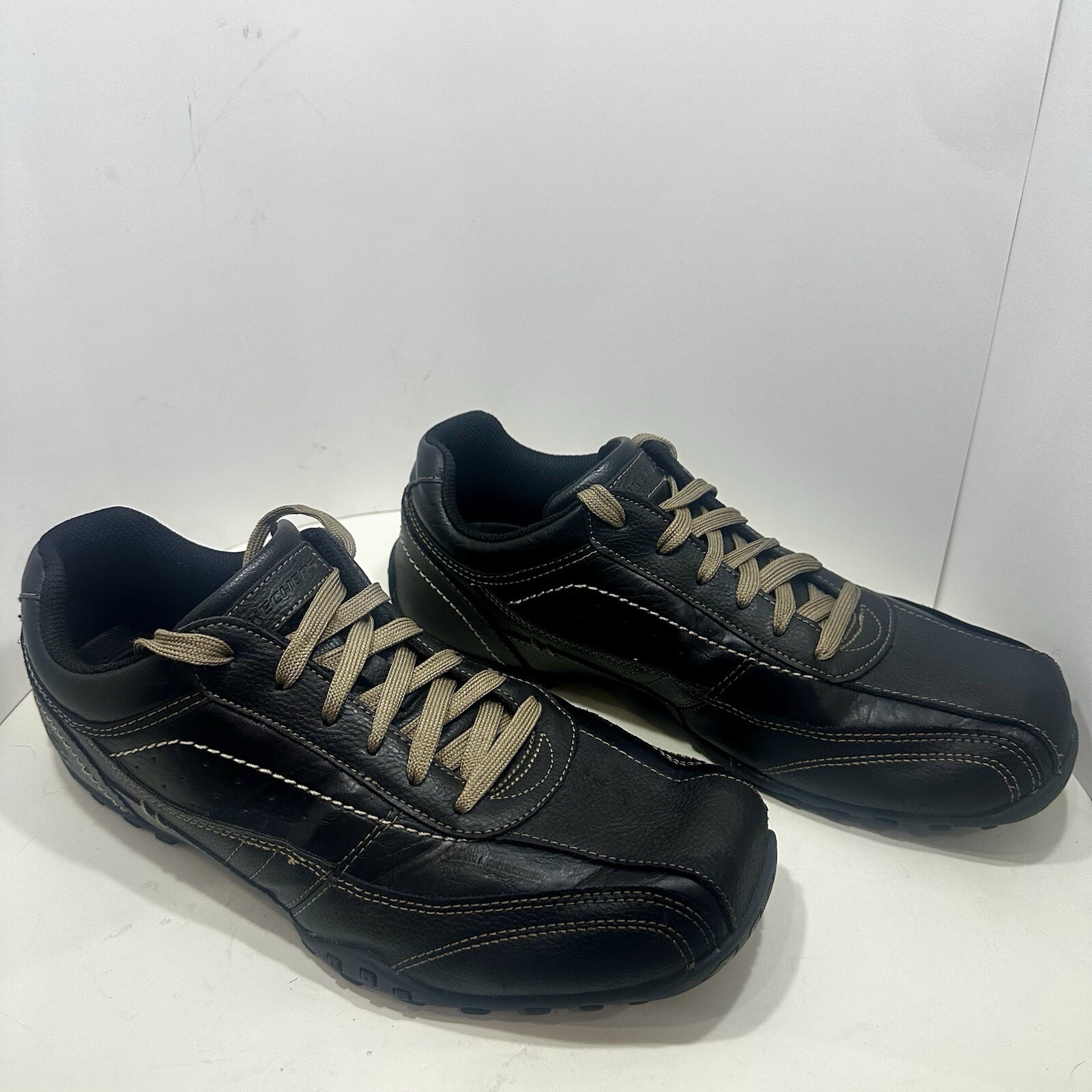 Skechers Men Casual Black Leather Citywalk Oxford Outdoor Sneaker Size 10 EUC