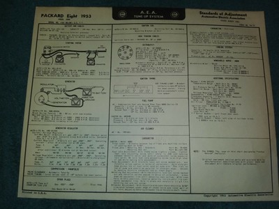 1953 PACKARD 8CYL TUNE-UP & WIRING DIAGRAM CHART / USEFUL MODEL 2606