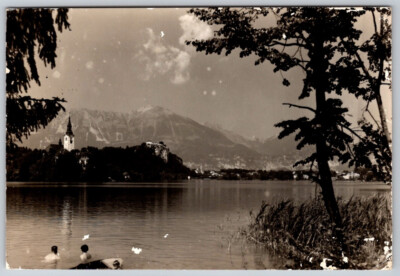 Bled Slovenia Jugoslavia Bled Castle Island Lake RPPC Real Photo Postcard Vtg