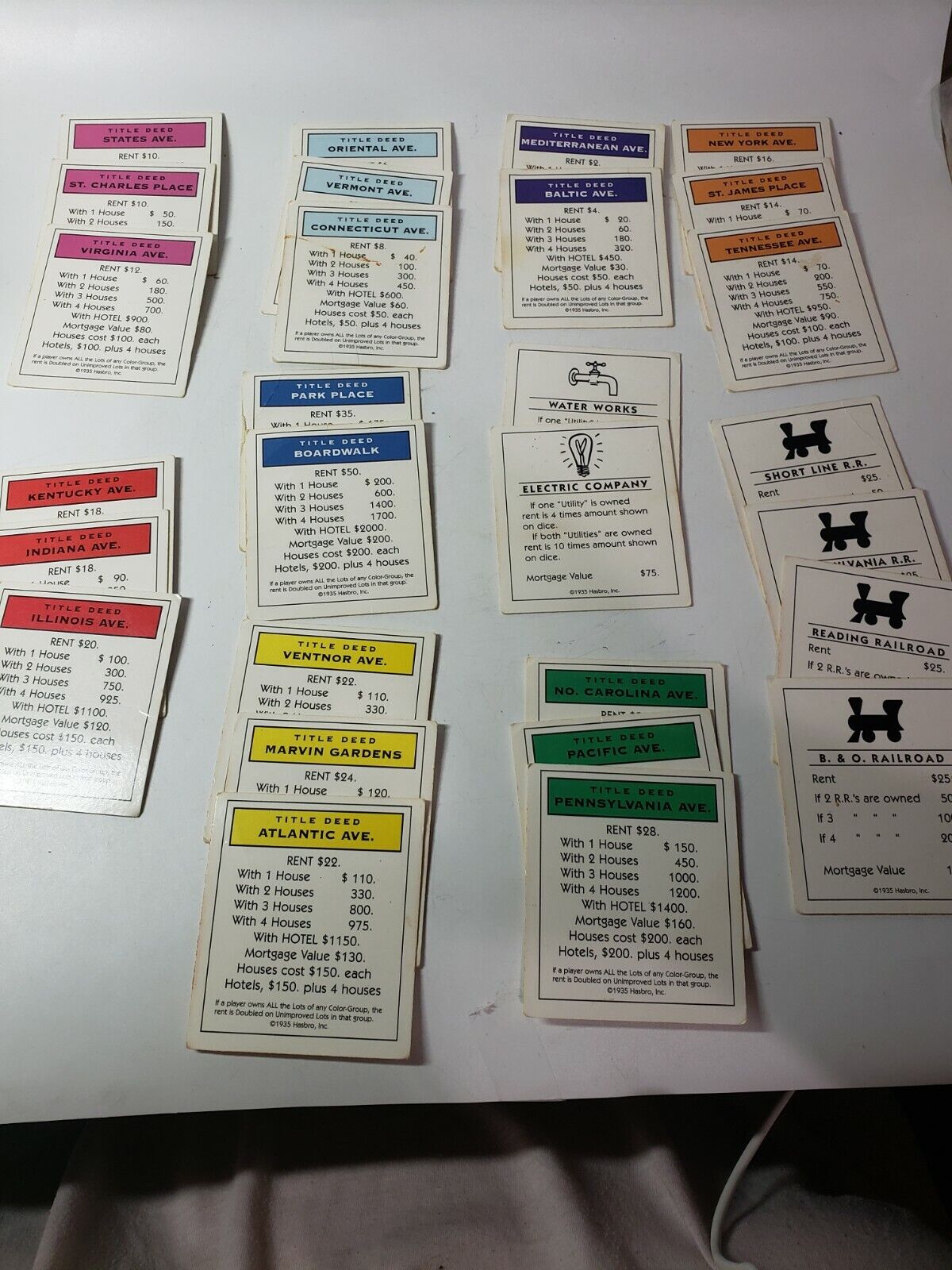 Monopoly Replacement PROPERTY DEED CARDS Standard Classic Edition COMPLETE 