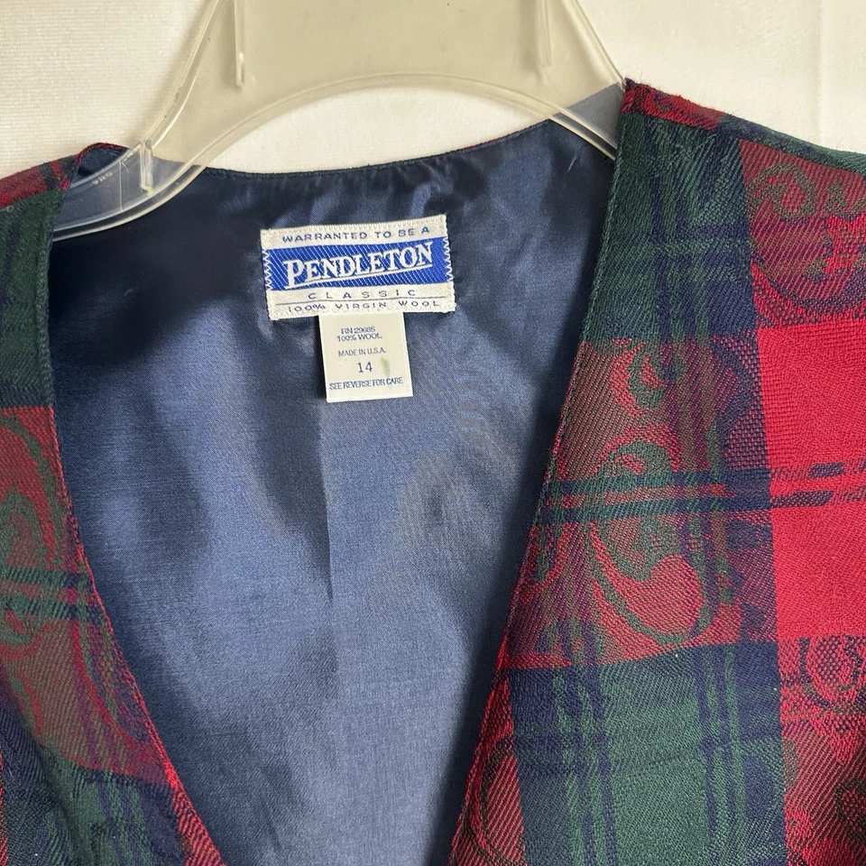 Vintage Pendleton Women's Multicolor 100% Wool Holiday Button Plaid Vest -SZ 14 - Image 3 of 4