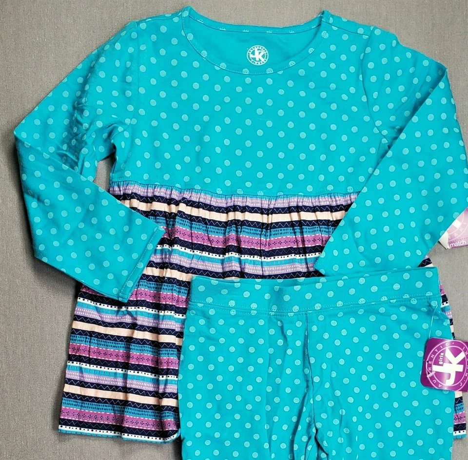 Little Girl New J Khaki 2T Blue Colorful Striped Ruffle 2Pc Outfit - Image 3 of 4