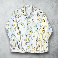 Vintage 50s Boxing Novelty Print Rayon Gabardine Shirt Size Large Loop Collar