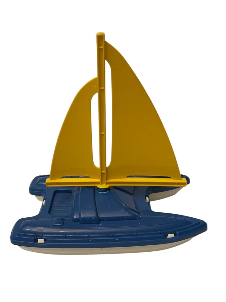 De colección Años 70 AMERICAN PLASTIC TOYS Catamarán Velero Azul/Blanco y Amarillo Vela Foto 2 de 4