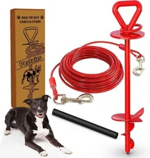 Dog Tie Out Cable and Stake - 360° No Tangle Spiral Dog Yard Stake and Leash NEW