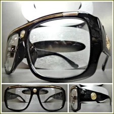 Mens CLASSIC RETRO HIP HOP RAPPER Clear Lens EYE GLASSES Large Thick Black Frame