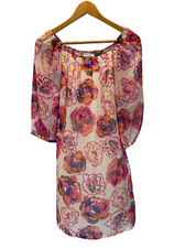 Jade Melody Tam Floral blouson long slv chiffon flowy colorful Dress size M