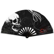 Black Rose Large Handheld Hand Fan Emo Raves Halloween Costume Party Folding Fan