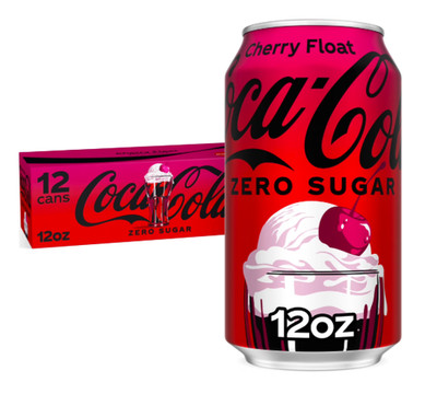 Coca-Cola Zero Sugar Cherry Float Soda 12 Pack 12oz Cans Soft Drink Fridge Pack