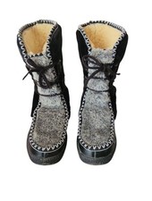 Vintage Snowland Women s Boots Snow Winter Black Gray Lace Up Size 6