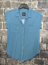 JACHS Girlfriend Shirt Women’s Size M Blue Button Front Cap Sleeve Shirt Top GUC