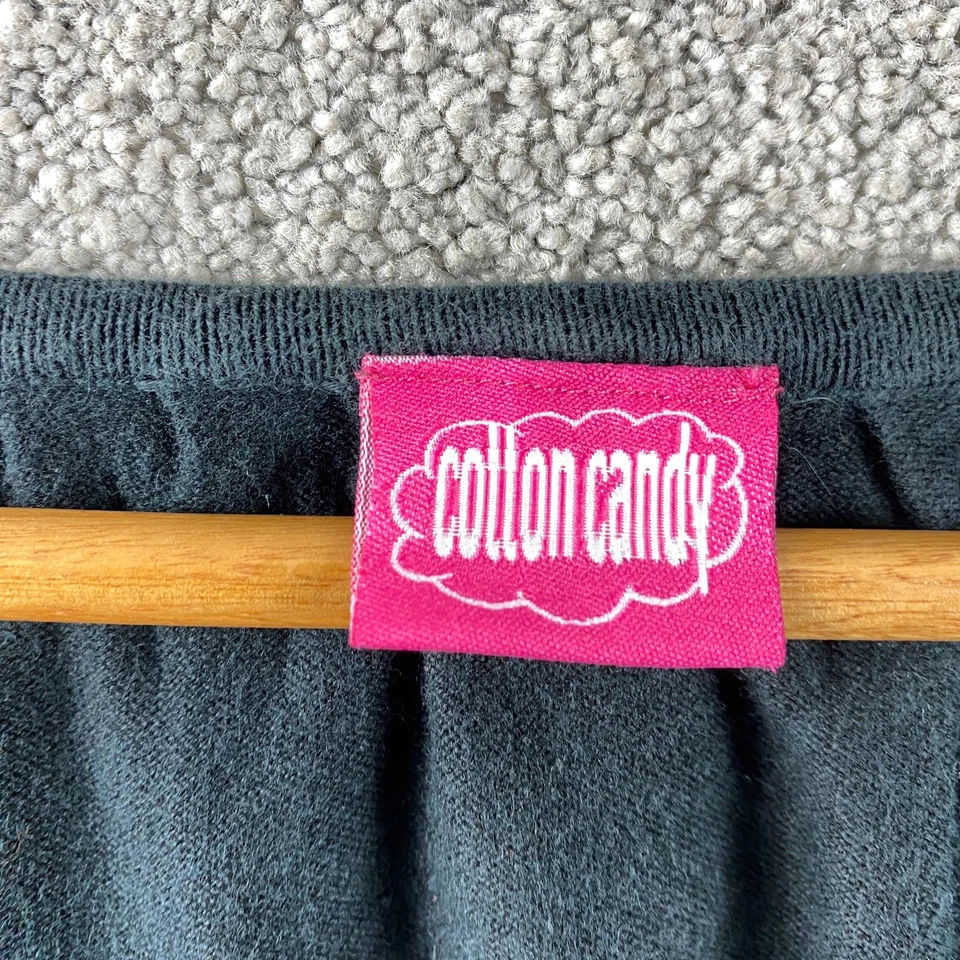 Camiseta vintage y2k para mujer talla 8 negra tejida EE. UU. blusa abotonada cuello en V Foto 4 de 4