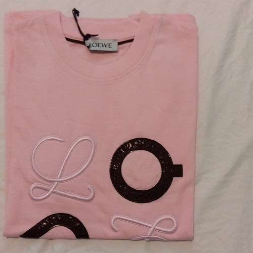Loewe, Loewe Men's S Pink Logo Embroidered Crew Neck Short Sleeve Cotton Jersey T-Shirt