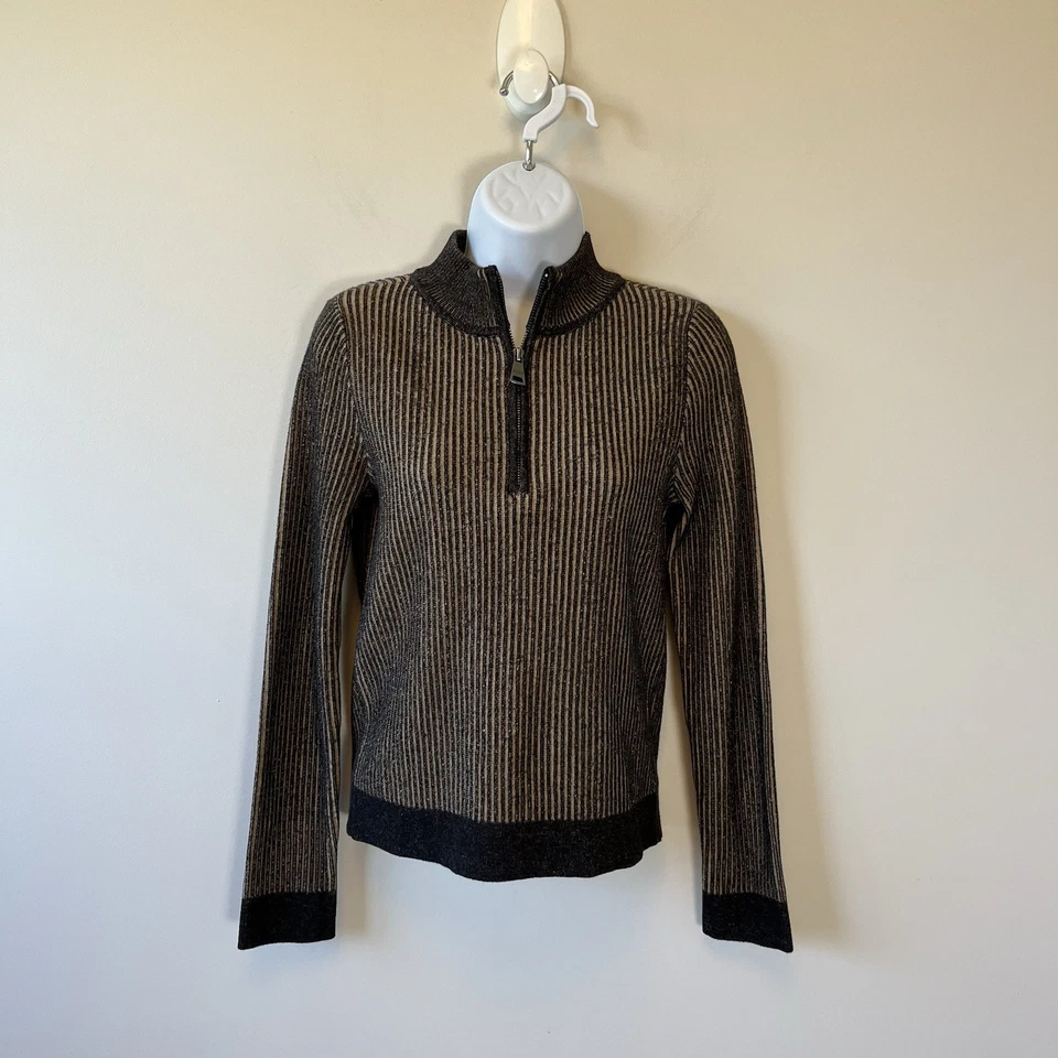 Suéter DKNY Para Mujer Acanalado Cuarto Cremallera Marrón Tostado Grunge Boho Y2K Talla Pequeña Foto 3 de 4