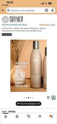 SOLD- Surface Awaken Therapeutic Shampoo Sulfate-Free Deep Cleansing 10 fl oz