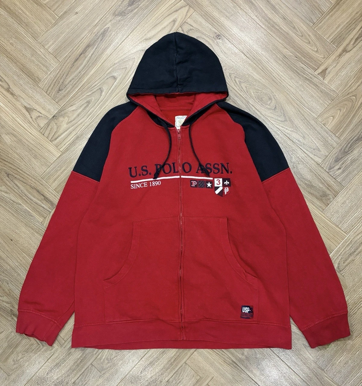 U.S. Polo Assn Vintage Full Zip Red And Navy Blue Zip Hoodie Men’s XL