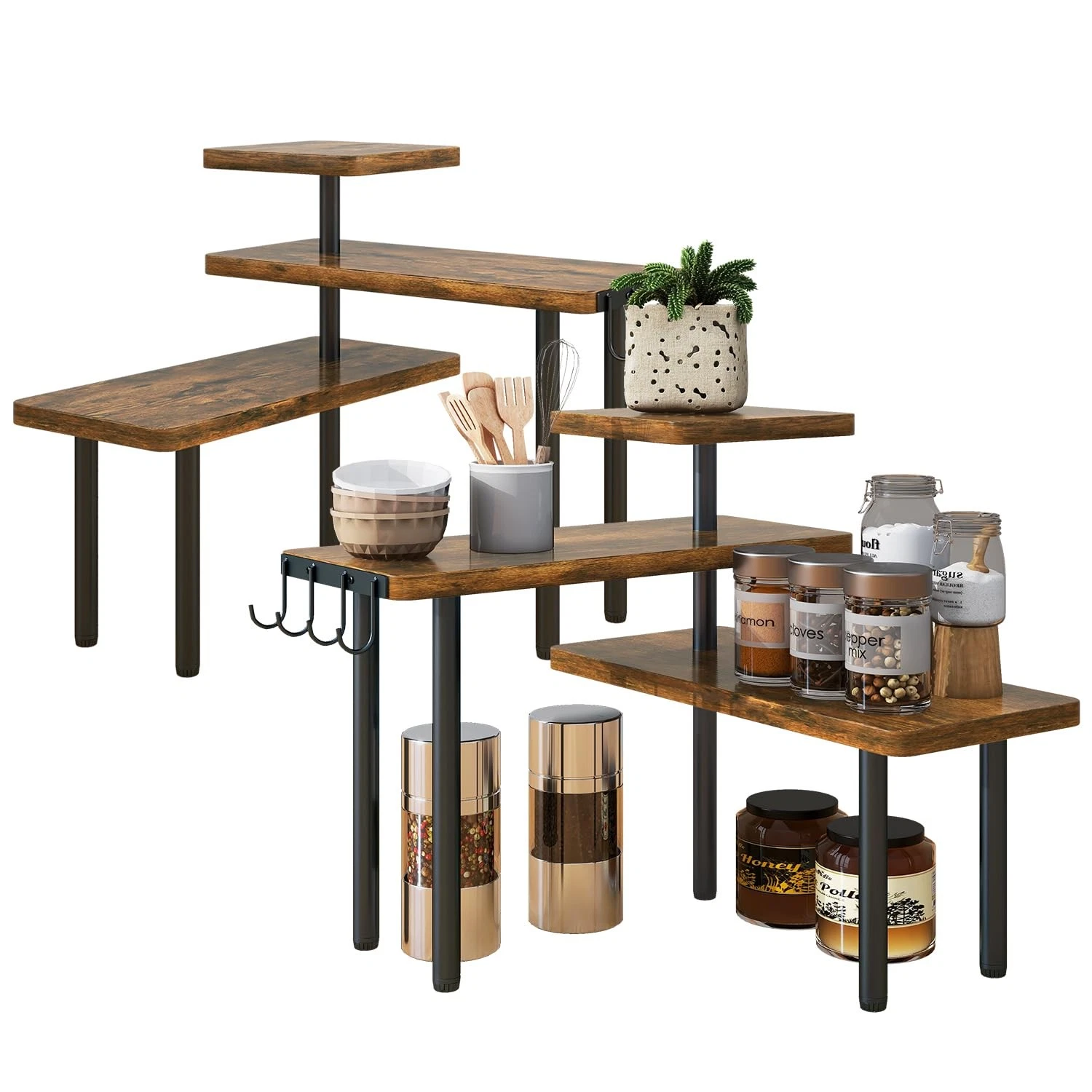 Kitchen Countertop Organizer,Set of 2,3-Tier Wooden Spice Racks,Bathroom Coun...