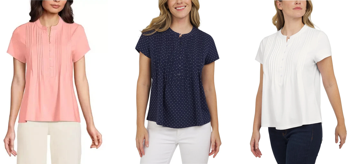 Lands' End Women's Short Sleeve Pintuck Blouse(1859436) | eBay