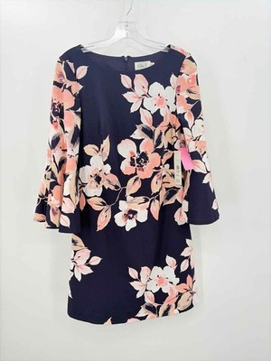 Pre-Owned Eliza J Purple Size 10 Floral Knee Length Long Sleeve Dress