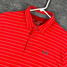 Under Armour Playoff Polo Shirt Mens Large Red Striped Short Sleeve Performance