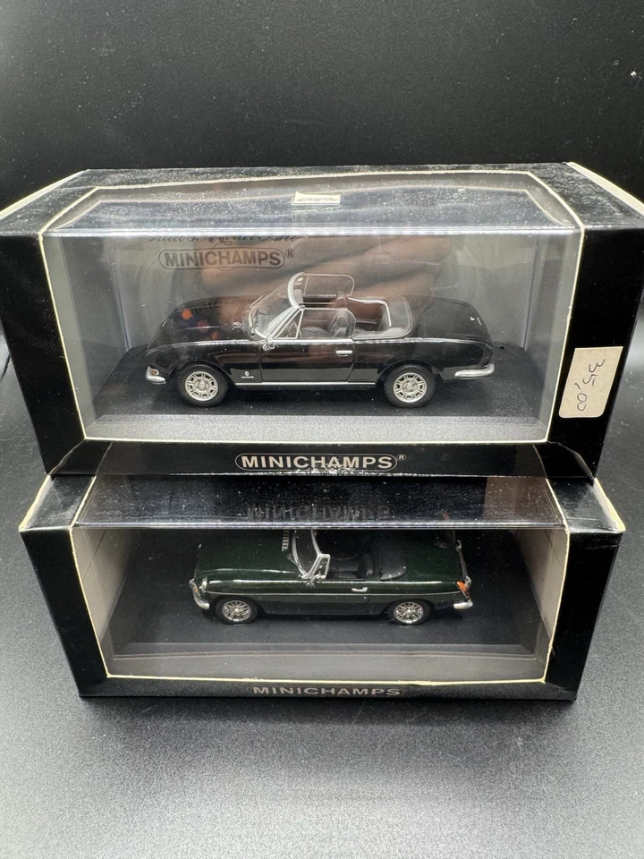 MGB e Peugeot 504 cabriolet   Minichamps scala 1/43 ,  prima serie rare in box  - Immagine 2 di 4
