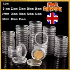 100Pcs Coin Cases Capsules Holder Plastic Clear Round Big Storage Box 22-45mm UK
