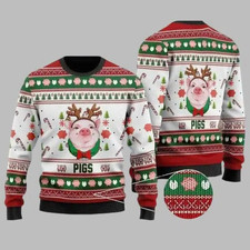 Lovely Pig Reindeer 3D Christmas Sweater